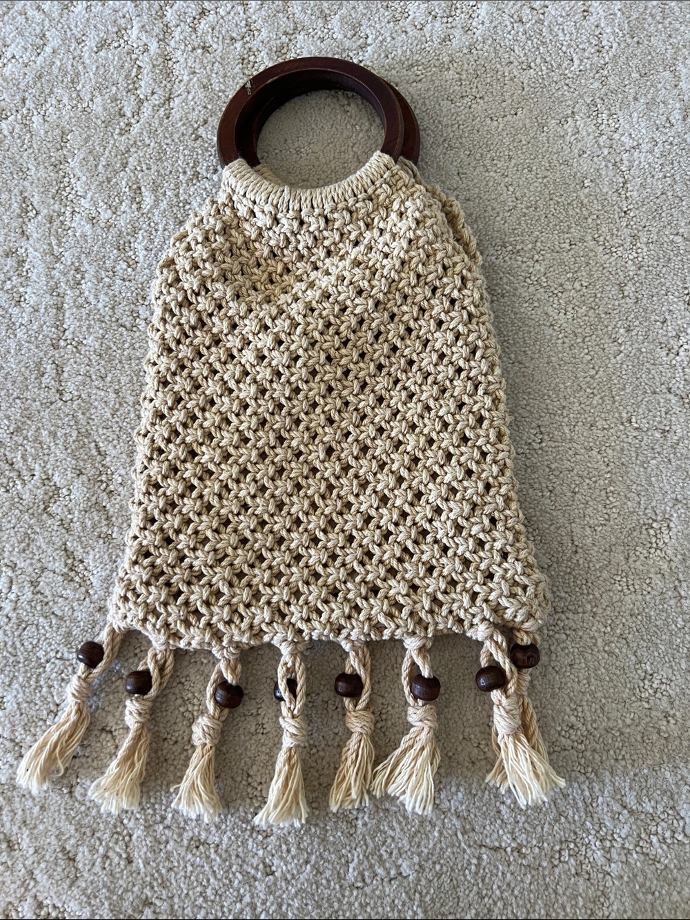 Vintage Abercrombie Macramé Tote with Wood Handles